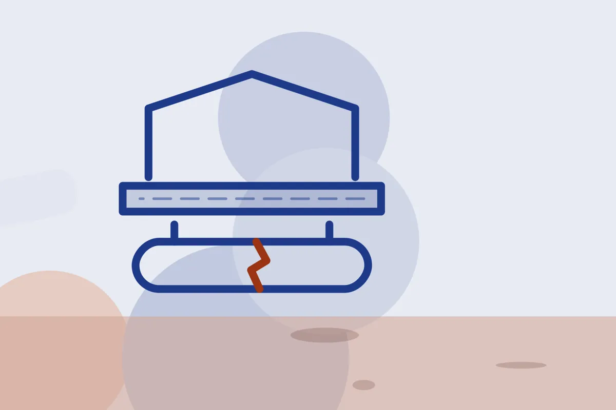 Illustration of a house slab above a cracked sewer pipe